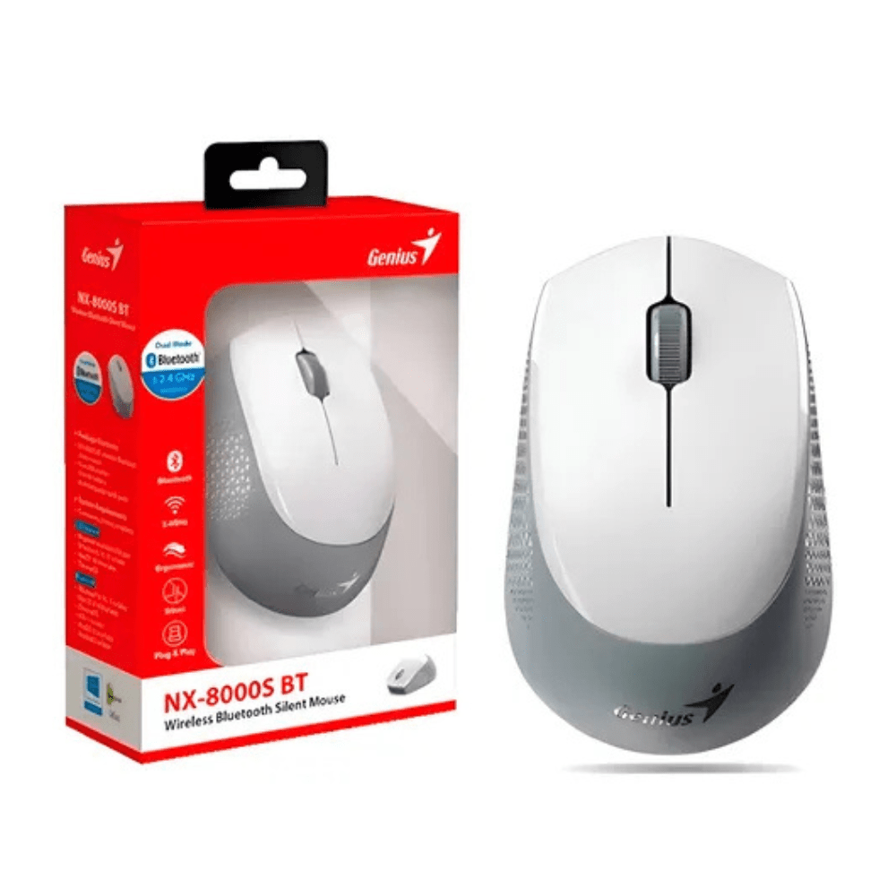 MOUSE GENIUS NX-8000S BT DUAL WIRELESS/BT BLUEEYE SILENT ERGONOMICO WHITE/GREY (31030034400) (NT8)4