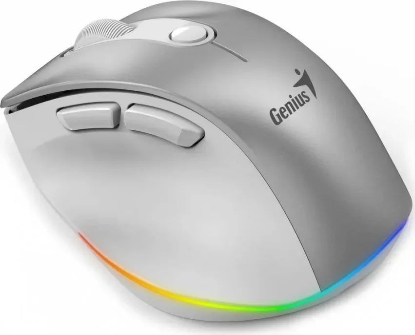 MOUSE GENIUS ERGO 9000S PRO RECARGABLE DUAL WIRELESS/BT 6-BOT SILENT RGB SILVER (31030039402) (NT8)2