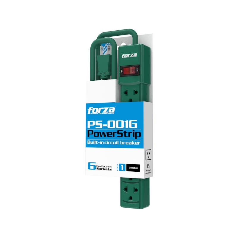 REGLETA FORZA POWER STRIP 120V/220V X 6 VERDE (PS-001G) (NT3)3