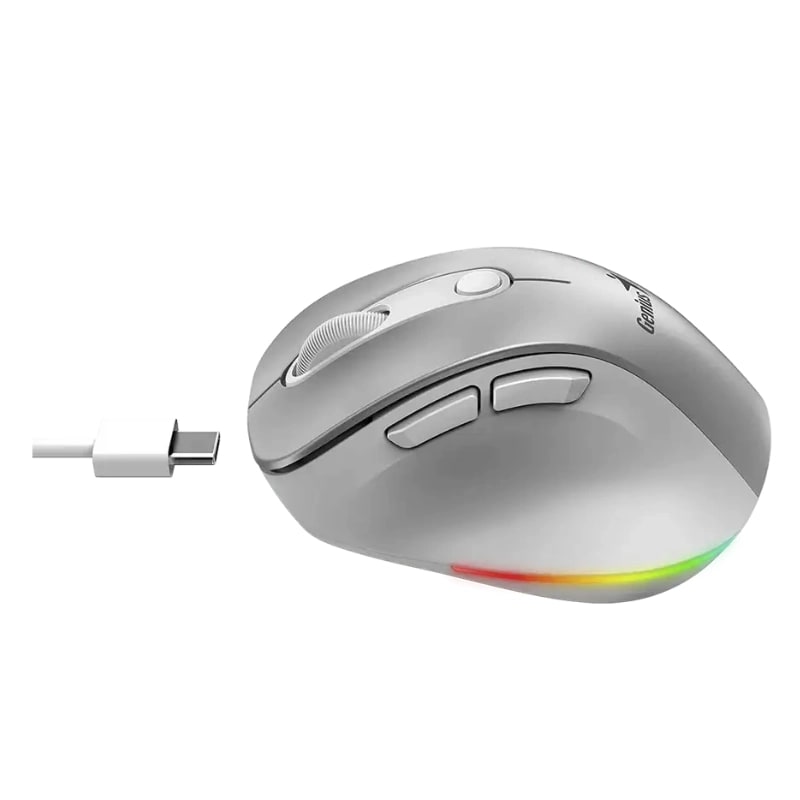 MOUSE GENIUS ERGO 9000S PRO RECARGABLE DUAL WIRELESS/BT 6-BOT SILENT RGB SILVER (31030039402) (NT8)3