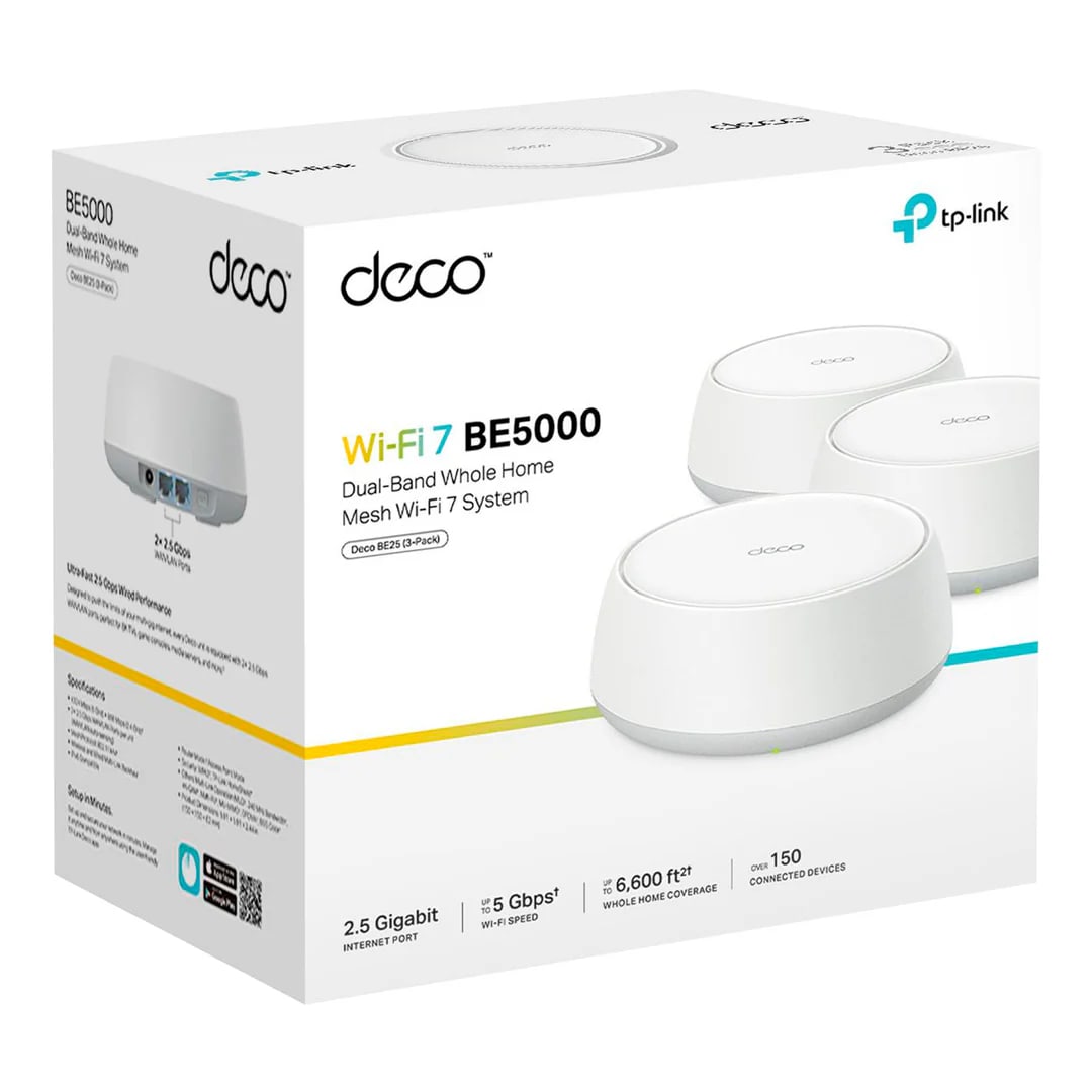 SISTEMA DE WIFI TP-LINK MESH DECO BE25 (PAQX3) BE5000 2BAND (Deco BE25(3-pack)) (NT6)2