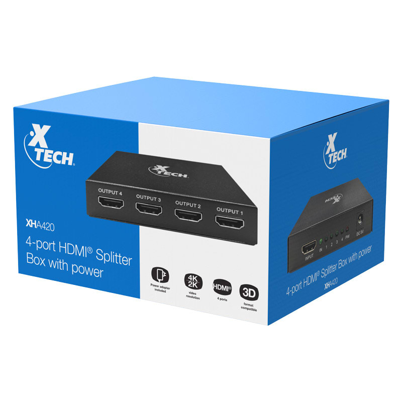 MULTIPLICADOR HDMI XTECH DE 4 PUERTOS CON ALIMENTACION (XHA-420)2