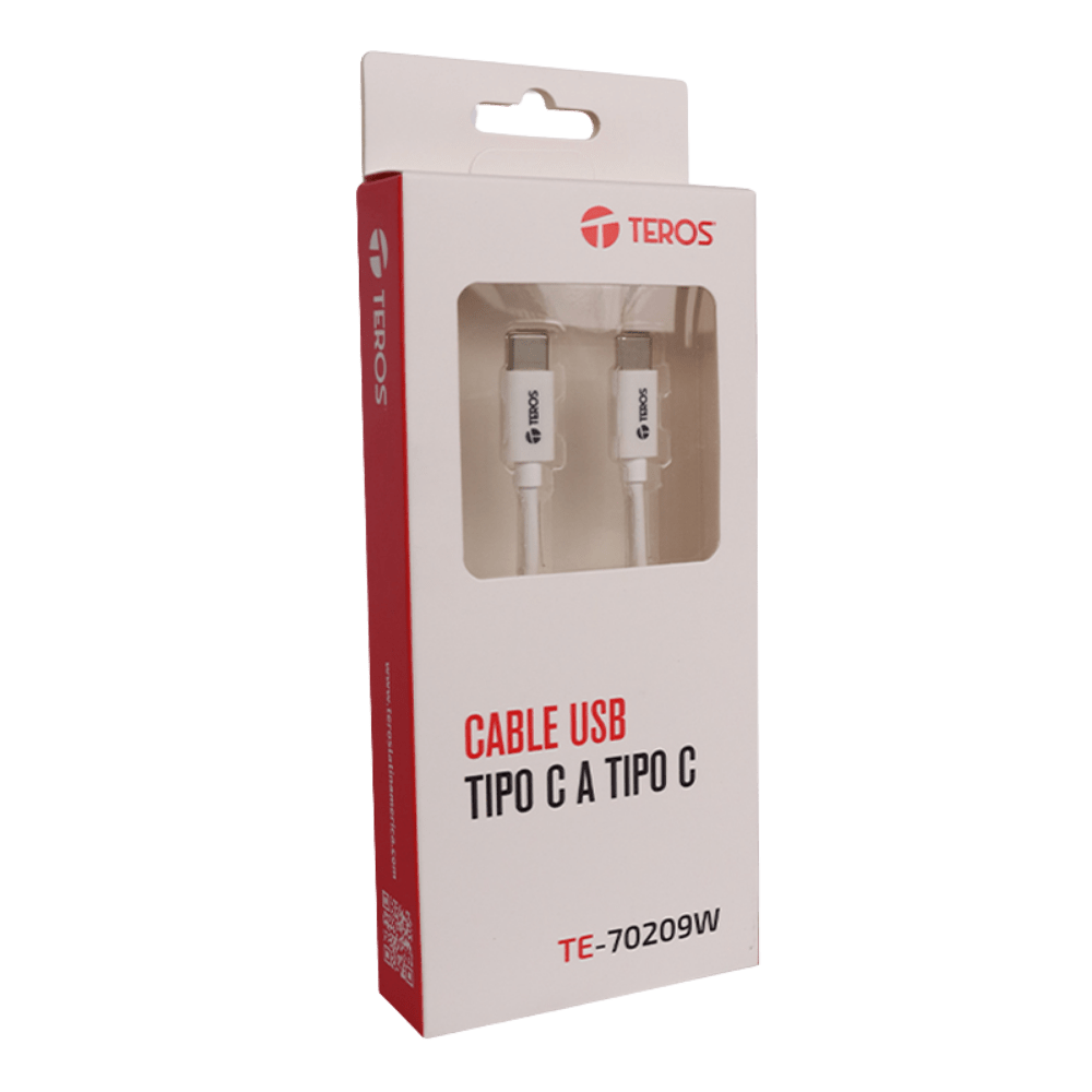 CABLE USB TEROS TE-70209W, TIPO-C A TIPO-C, 3A, 60W, BLANCO (TE-70209W) (NT4)3