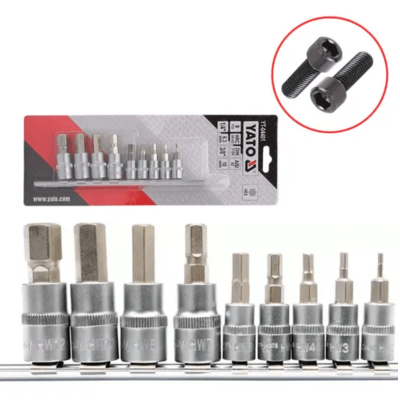 DADO 3/8 Y 1/4 CON PUNTA ALLEN CORTA N12 AL N2 9 PIEZAS YATO