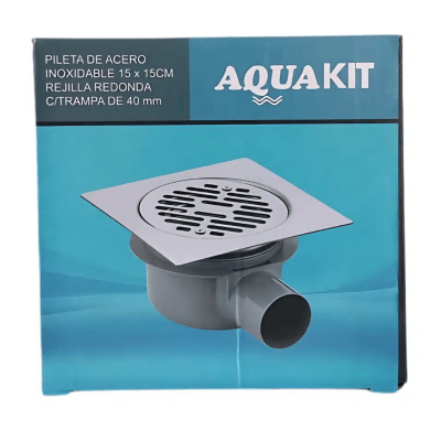 PILETA ACERO INOX 15X15CM REJILLA CON TRAMPA PVC 40MM1