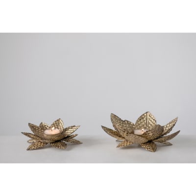 Porta vela hojas dorado