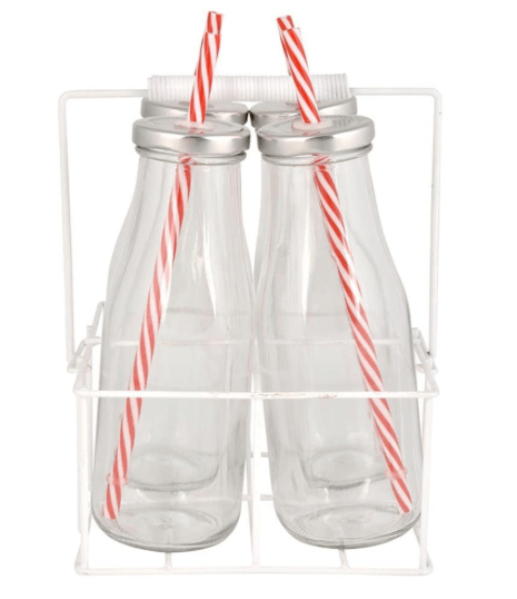 BOTELLA DE VIDRIO EN CANASTO METAL CON BOMBILLA1