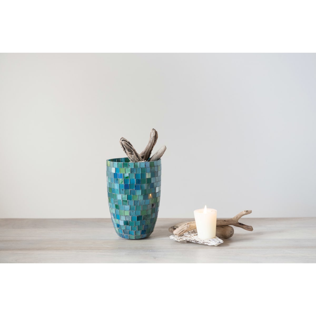 Florero de mosaico azul1
