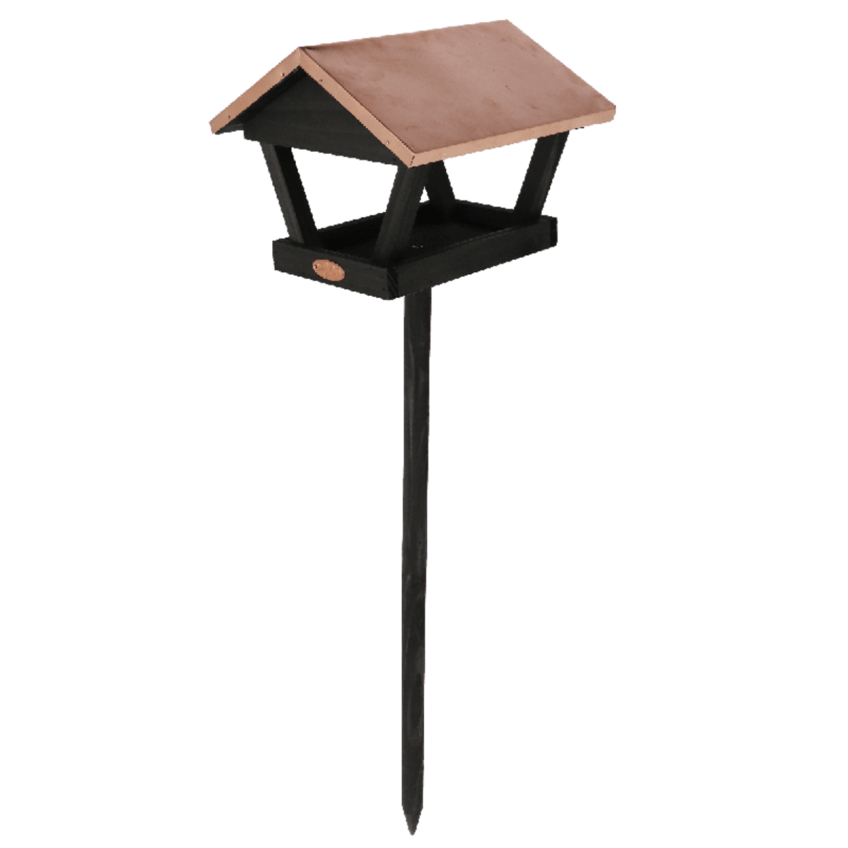 CASA DE PAJARO NEGRA EN ESTACA TECHO COBRE2