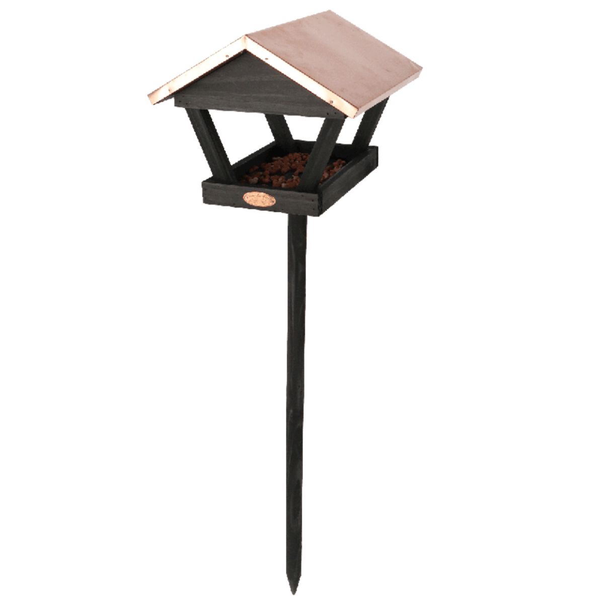 CASA DE PAJARO NEGRA EN ESTACA TECHO COBRE3