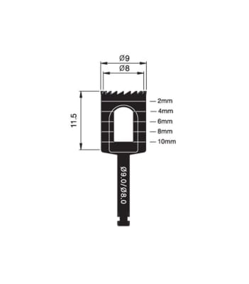 TREPHINE BUR 9.0/8.0 MM, 11.5 MM LONG