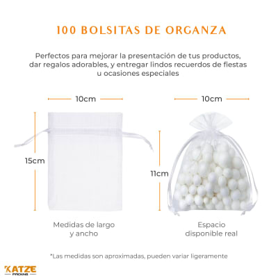 Pack 100Un. Organza 10x15 Blanco