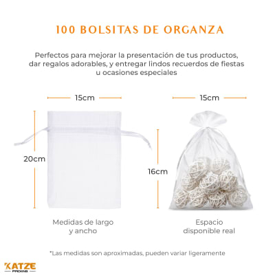 Pack 100Un. Organza 15x20 Blanco