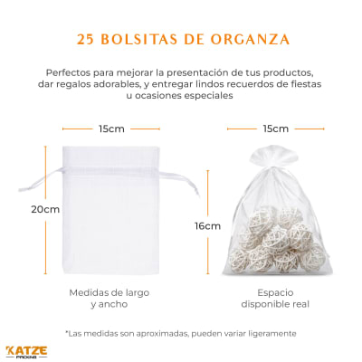 Pack 25Un. Organza 15x20 Blanco