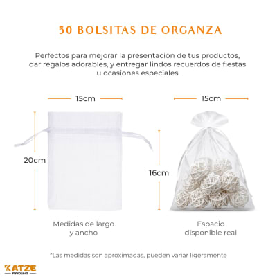 Pack 50Un. Organza 15x20 Blanco