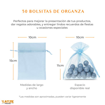 Pack 50Un. Organza 10x15 Celeste