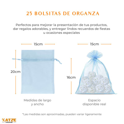 Pack 25Un. Organza 15x20 Celeste