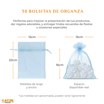 Pack 50Un. Organza 15x20 Celeste