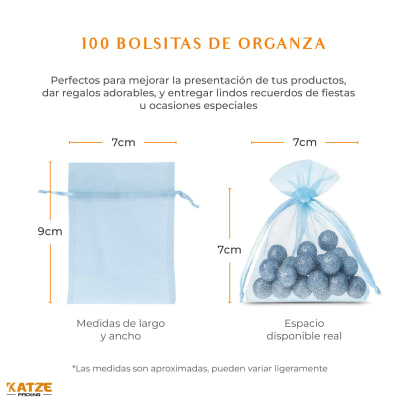 Pack 100Un. Organza 7x9 Celeste