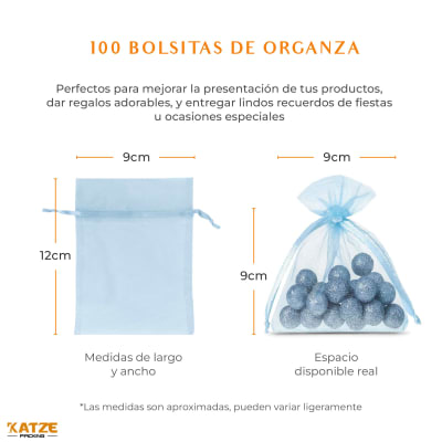 Pack 100Un. Organza 9x12 Celeste