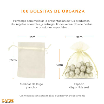 Pack 100Un. Organza 9x12 Crema