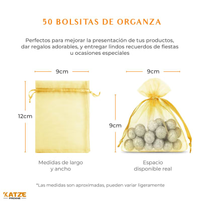 Pack 50Un. Organza 9x12 Dorado