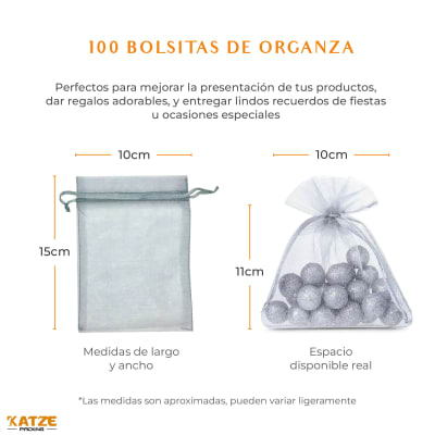 Pack 100Un. Organza 10x15 Gris