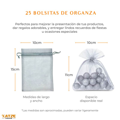 Pack 25Un. Organza 10x15 Gris