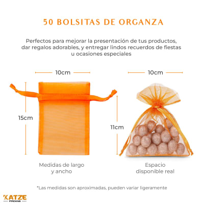 Pack 50Un. Organza 10x15 Naranjo