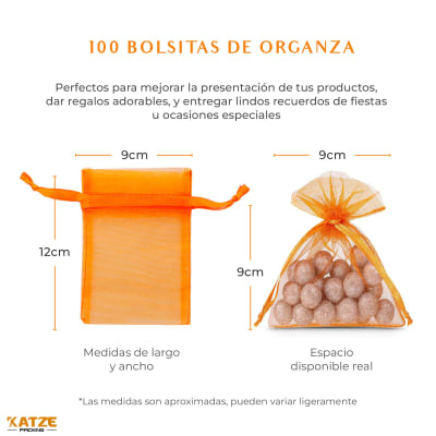 Pack 100Un. Organza 9x12 Naranjo