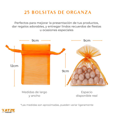 Pack 25Un. Organza 9x12 Naranjo