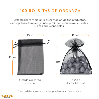 Pack 100Un. Organza 10x15 Negro