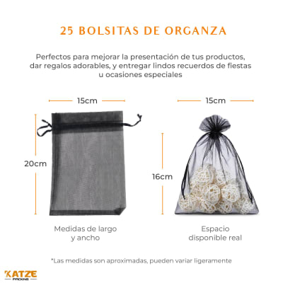 Pack 25Un. Organza 15x20 Negro