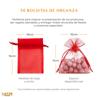 Pack 25Un. Organza 10x15 Rojo