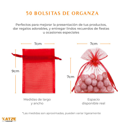 Pack 50Un. Organza 7x9 Rojo
