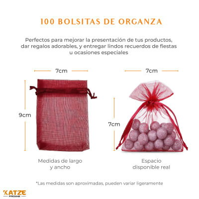 Pack 100Un. Organza 7x9 Rojo Italiano Oscuro