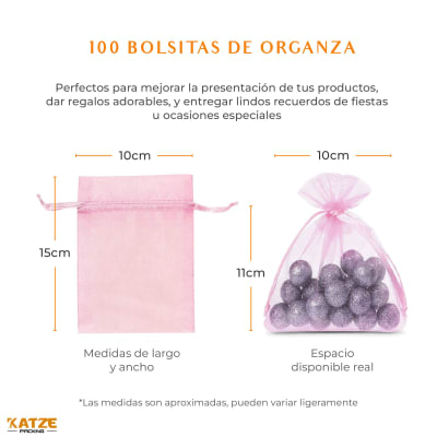 Pack 100Un. Organza 10x15 Rosado