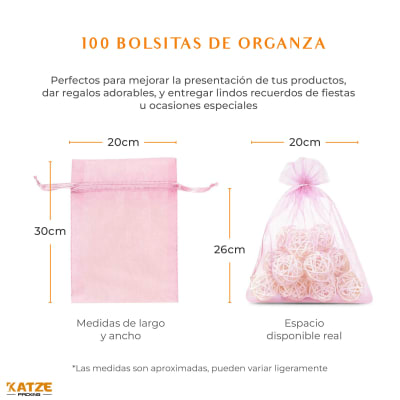 Pack 100Un. Organza 20x30 Rosado