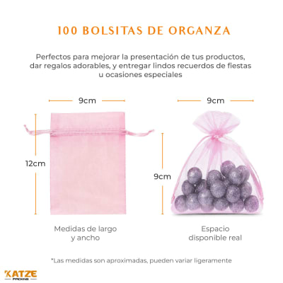 Pack 100Un. Organza 9x12 Rosado