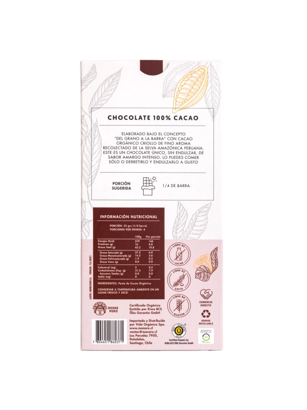 CHOCOLATE ORGANICO 100%CACAO 100GR1