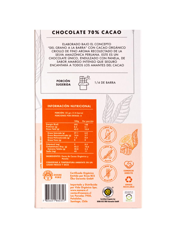 CHOCOLATE ORGANICO 70%CACAO 100gr2