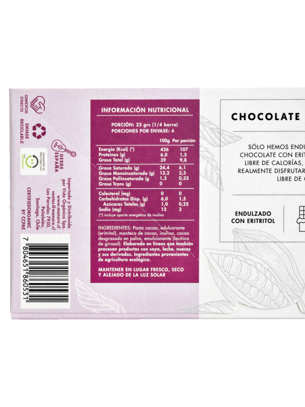 CHOCOLATE ORGANICO SIN AZUCAR 62%CACAO 100GR2