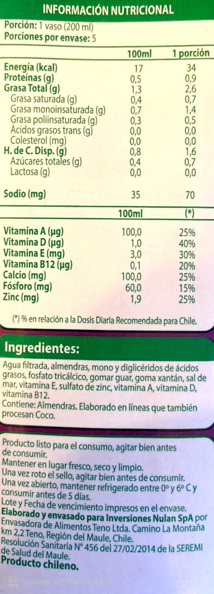 BEBIDA VEGETAL ALMENDRA SIN AZUCAR 1LT2