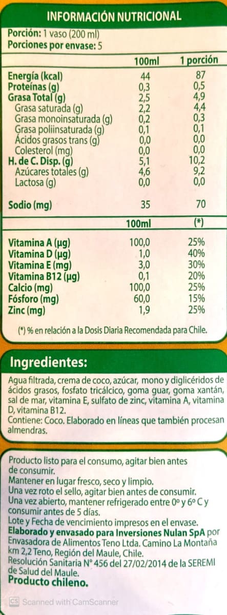 BEBIDA VEGETAL COCO 1LT2