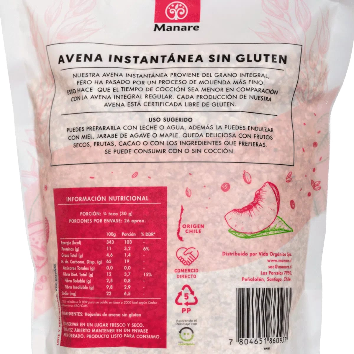 AVENA INSTANTANEA SIN GLUTEN 800GR MANARE2