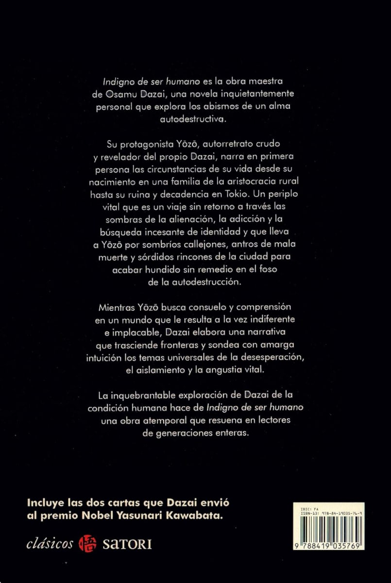 INDIGNO DE SER HUMANO TAPA DURA SATORI - OSAMU DAZAI2