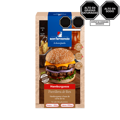 Hamburguesa parrillera de res x 4 Und