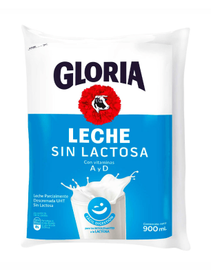 Leche Gloria Semidescremada Sin Lactosa Bolsa x 900ml