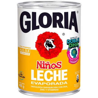 Leche Evaporada GLORIA niños doble DHA lata