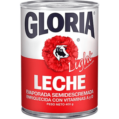 Leche Evaporada Semidescremada Light GLORIA Lata x 400gr
